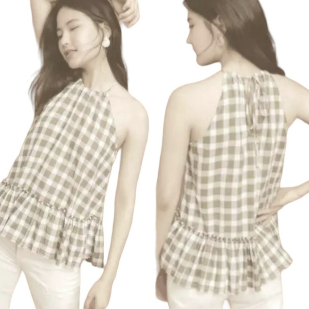 Cloth and Stone, olive green and white check, tank top, in medium
